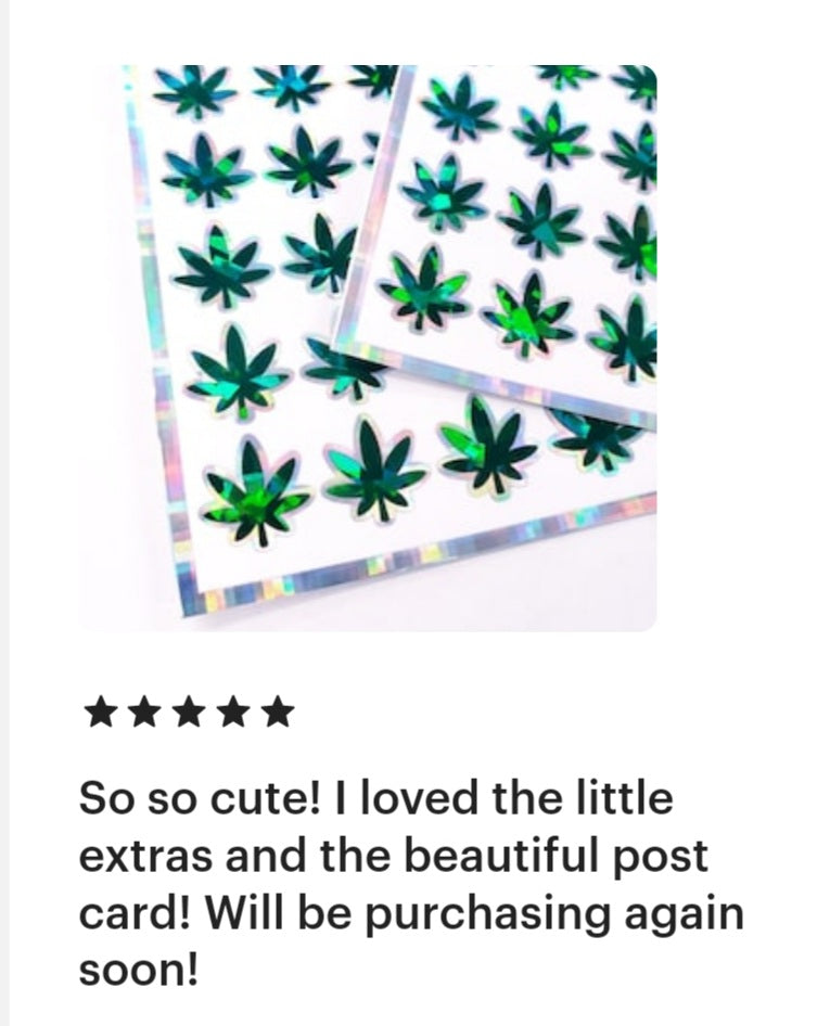 Pot Leaf Stickers, set of 30 green and silver leaves