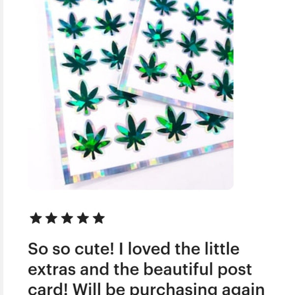 Pot Leaf Stickers, set of 30 green and silver leaves