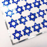 Star of David Stickers, set of 40 sparkly blue and silver six-point star stickers for cards, invitations, Hanukkah, Bar & Bat Mitzvah stars.