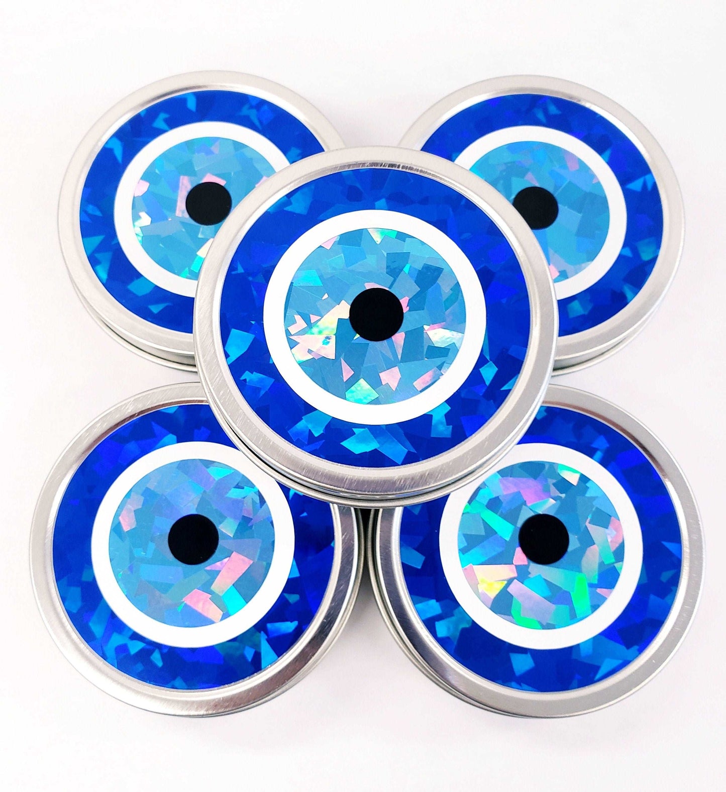Evil Eye Box, Turkish Nazar blue evil eye round tin container for jewelry and charms, protective amulet good karma