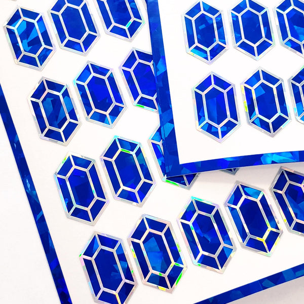 Blue Rupee Gem Stickers, set of 36.