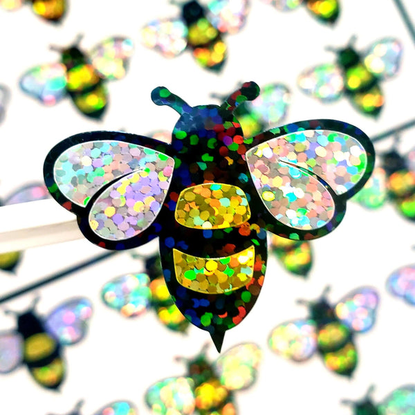 handmade sparkly yellow and black bumblebee stickers