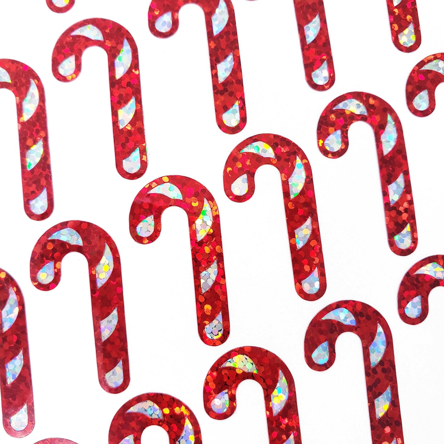 Candy Cane Stickers, set of 30 sparkly Christmas peppermint stickers for holiday cards, ornaments, advent calendars and gift tags and wrap.