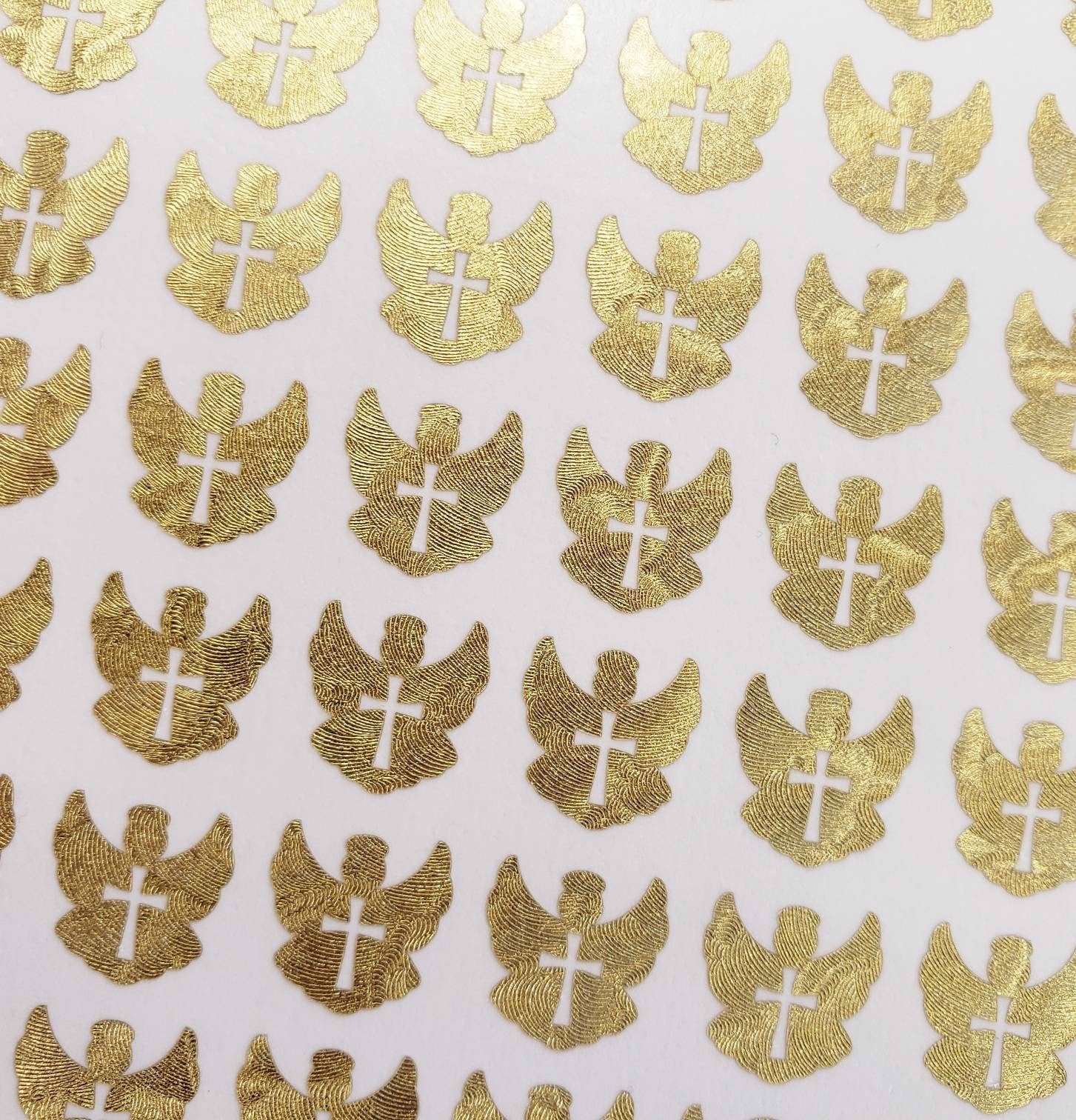 Angel Stickers, gold metallic vinyl decals, small angel labels for envelopes, baby baptism christening, funeral memorial, Christian stickers
