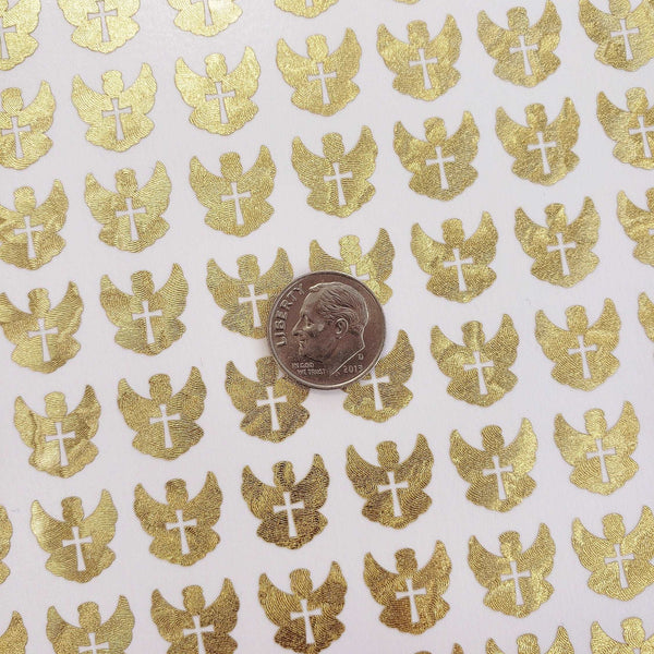 Angel Stickers, gold metallic vinyl decals, small angel labels for envelopes, baby baptism christening, funeral memorial, Christian stickers