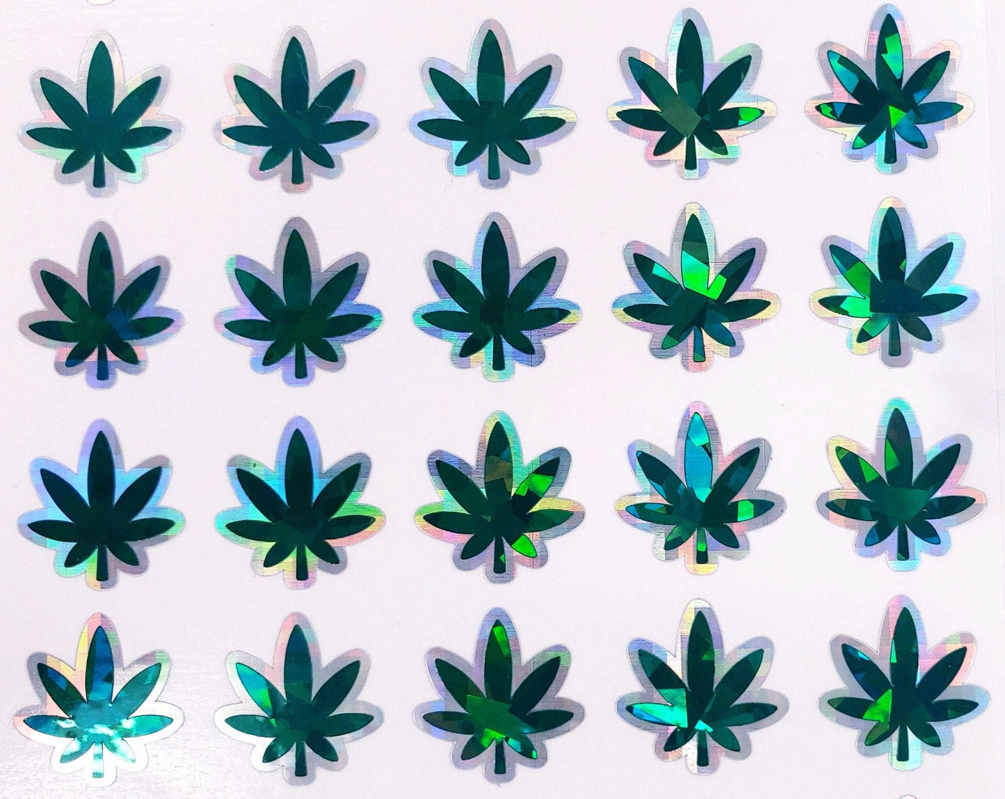 Pot Leaf Stickers, set of 30 dark green & silver sparkle cannabis leaf decals, pot leaf warning container label