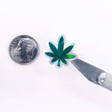 Pot Leaf Stickers, set of 30 dark green & silver sparkle cannabis leaf decals, pot leaf warning container label