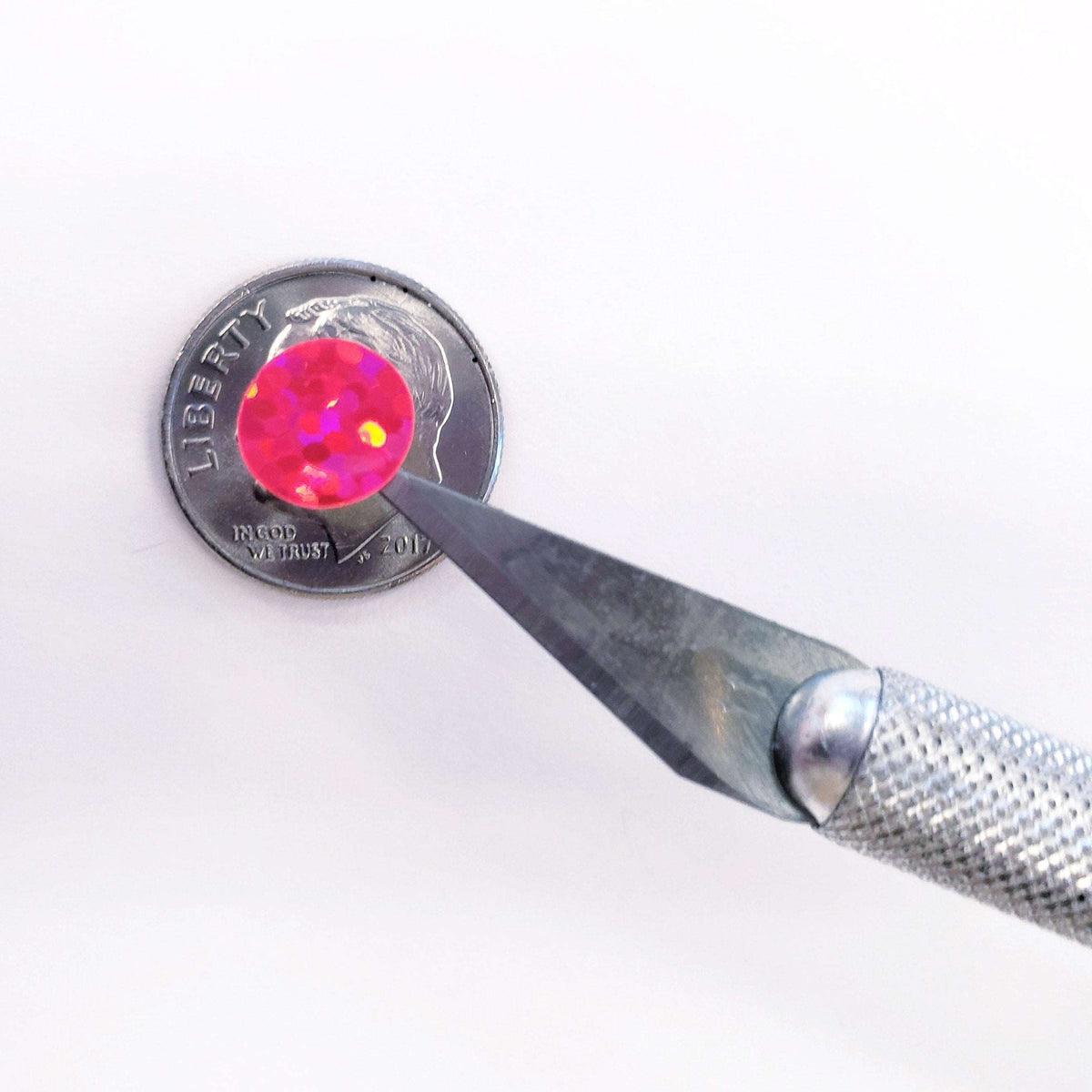 Pink Dots Stickers, set of 150 or 400 pink glitter adhesive spot decals, birthday party drink cup stickers