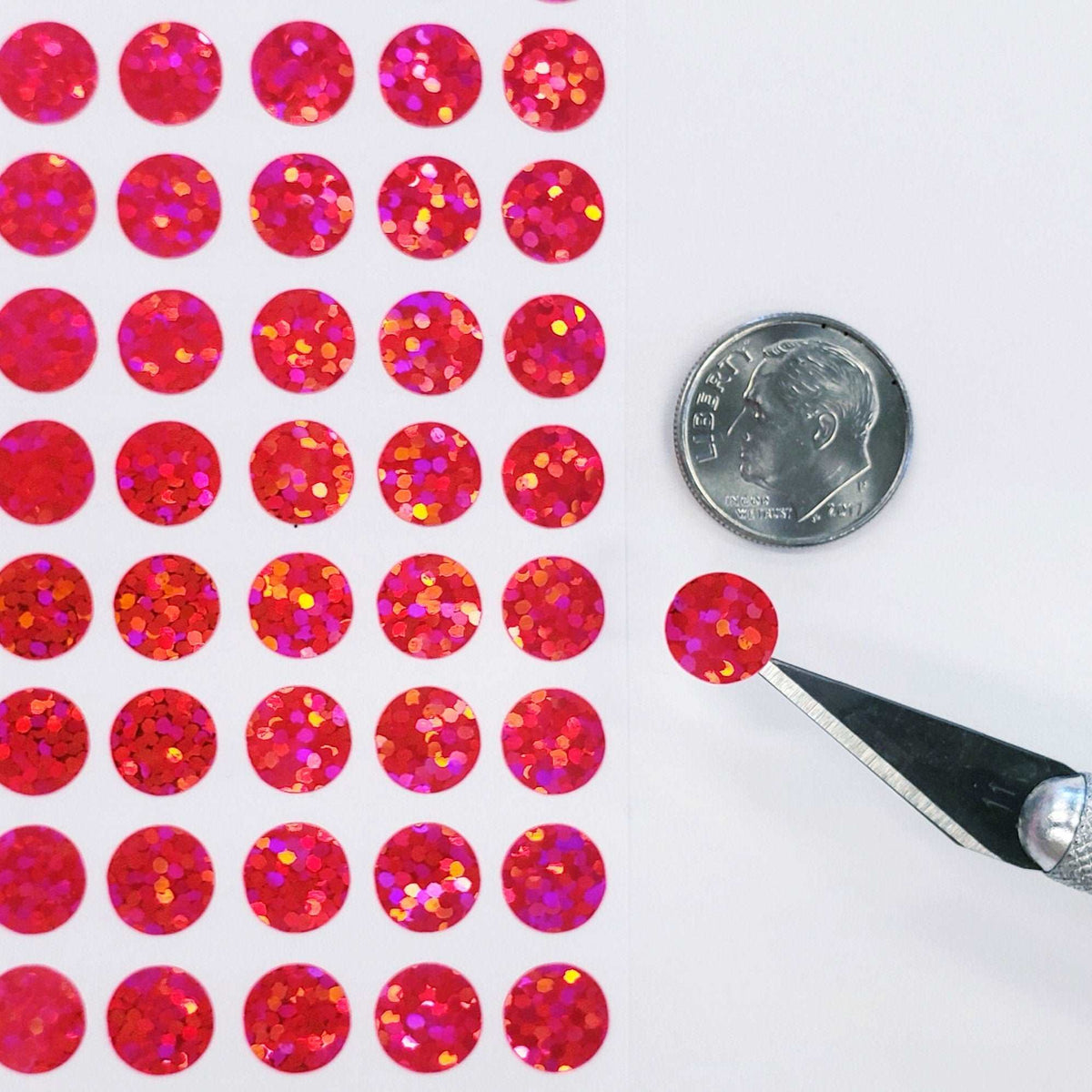 Pink Dots Stickers, set of 150 or 400 pink glitter adhesive spot decals, birthday party drink cup stickers