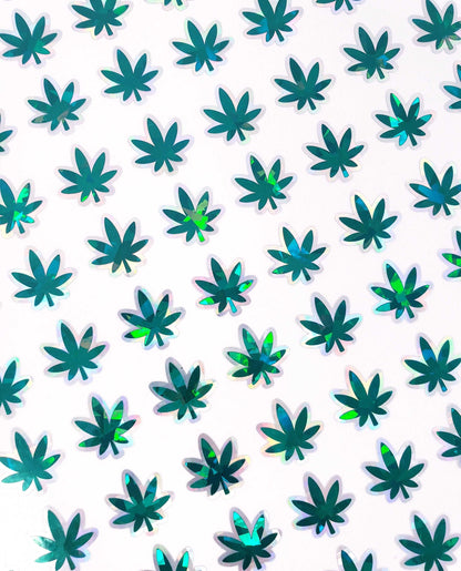 Pot Leaf Stickers, set of 30 dark green & silver sparkle cannabis leaf decals, pot leaf warning container label