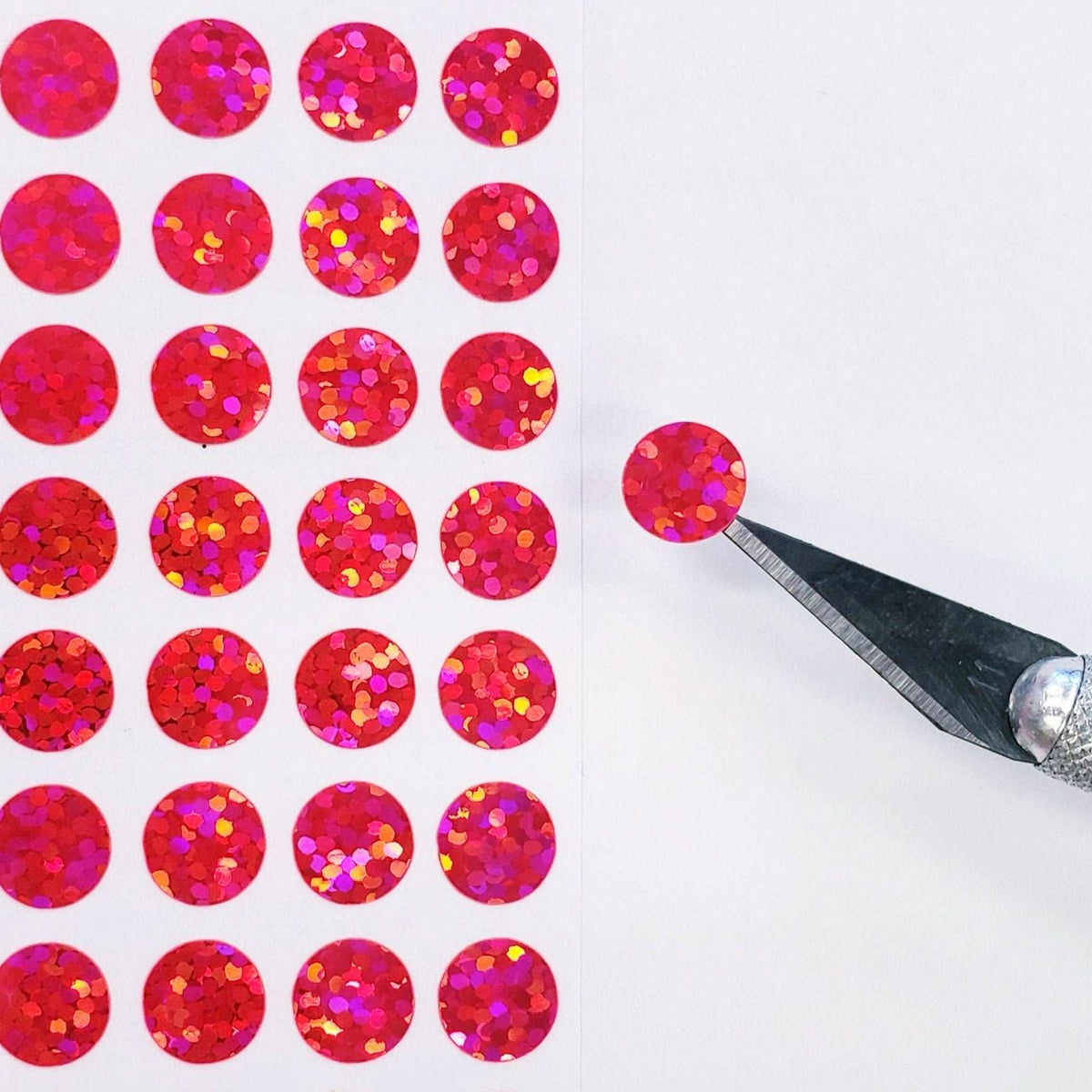 Pink Dots Stickers, set of 150 or 400 pink glitter adhesive spot decals, birthday party drink cup stickers