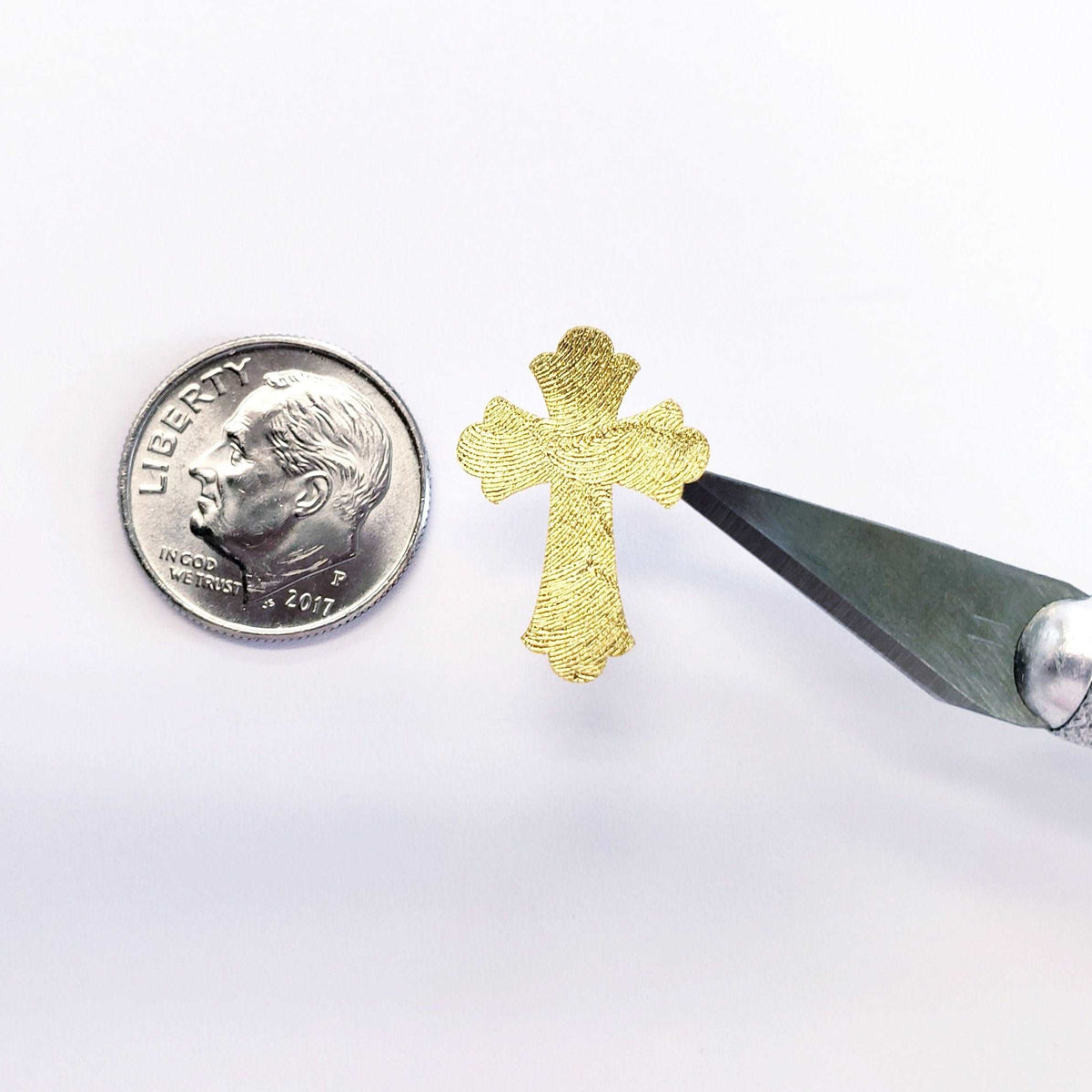 Gold Christian Cross Stickers, set of 50 or 100 gold crosses, fancy cross design, religious vinyl decals, decorative gold cross stickers