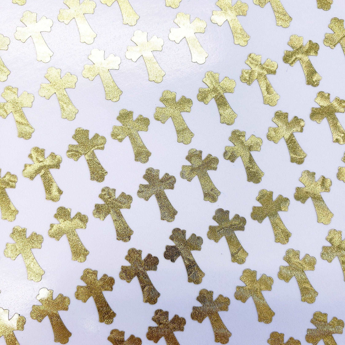 Gold Christian Cross stickers with fancy ends