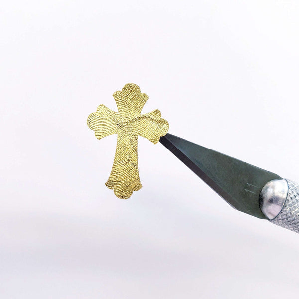 Gold Christian Cross Stickers, set of 50 or 100 gold crosses, fancy cross design, religious vinyl decals, decorative gold cross stickers