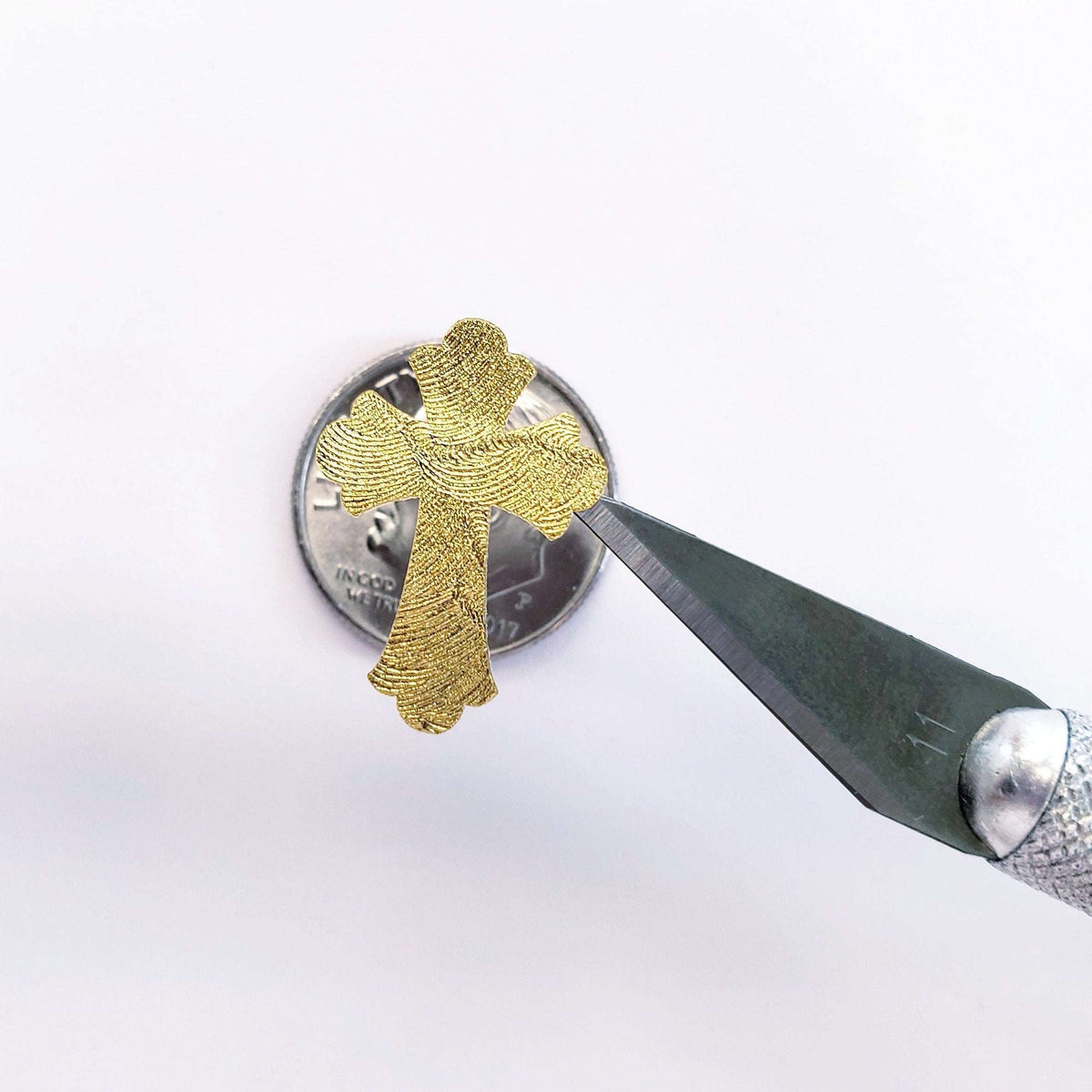 Gold Christian Cross Stickers, set of 50 or 100 gold crosses, fancy cross design, religious vinyl decals, decorative gold cross stickers