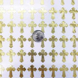 Gold Christian Cross Stickers, set of 50 or 100 gold crosses, fancy cross design, religious vinyl decals, decorative gold cross stickers