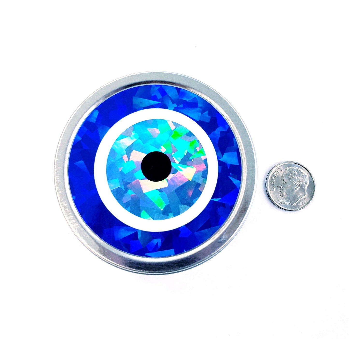 Evil Eye Box, Turkish Nazar blue evil eye round tin container for jewelry and charms, protective amulet good karma