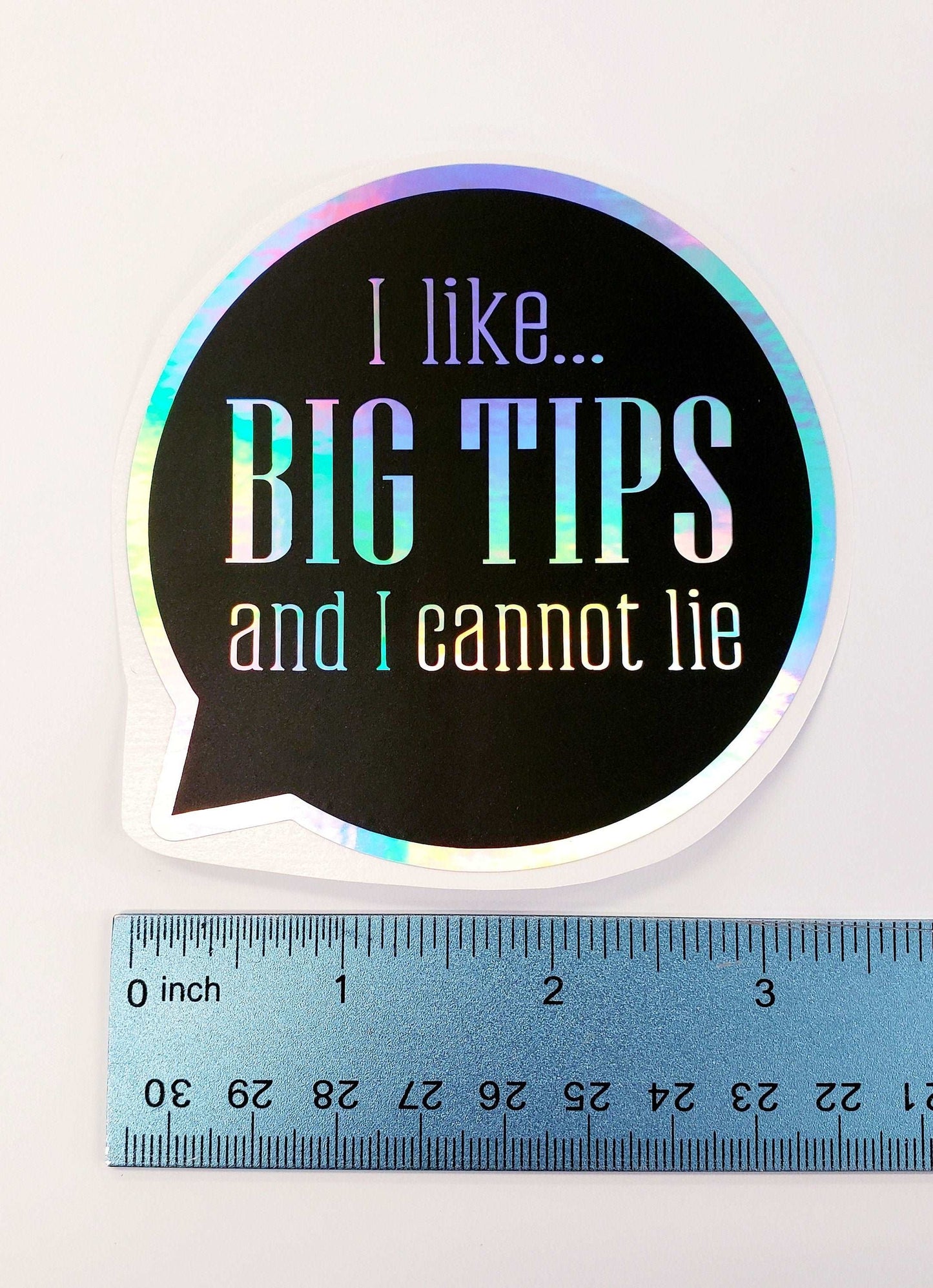 Big Tips Sticker, black and holographic silver tip jar vinyl decal, I like big tips sticker for barber shop hair salon waitress bartender