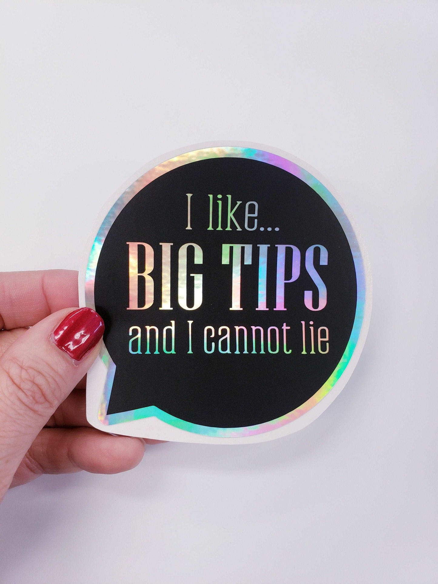 Big Tips Sticker, black and holographic silver tip jar vinyl decal, I like big tips sticker for barber shop hair salon waitress bartender