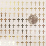 Extra Small Cross Stickers, set of 200 mirror gold religious crosses for envelopes, bible study, church group, block style, gold cross decal