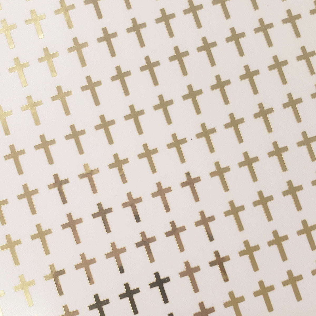 Extra Small Cross Stickers, set of 200 mirror gold religious crosses for envelopes, bible study, church group, block style, gold cross decal