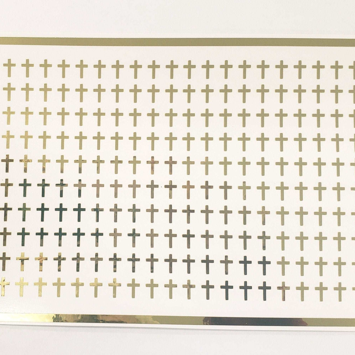 Extra Small Cross Stickers, set of 200 mirror gold religious crosses for envelopes, bible study, church group, block style, gold cross decal