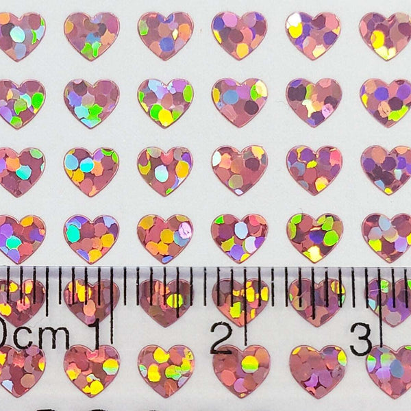 Pink Heart Stickers, set of 640 extra small pink glitter heart stickers for bullet journals, notebooks, nail art, toploader photocards