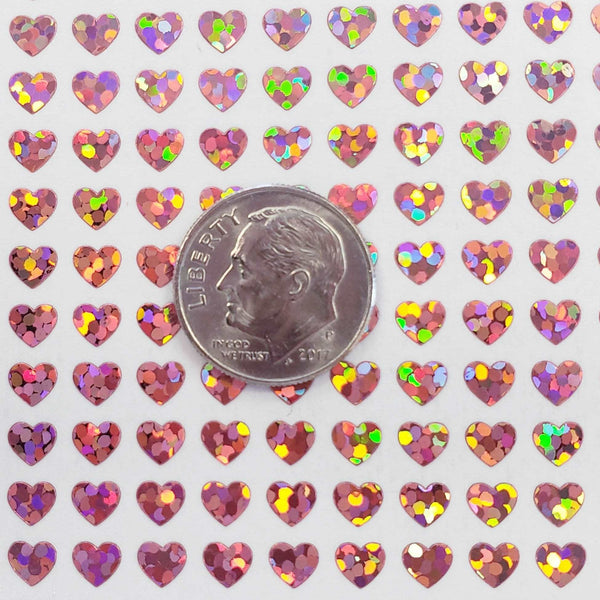 Pink Heart Stickers, set of 640 extra small pink glitter heart stickers for bullet journals, notebooks, nail art, toploader photocards