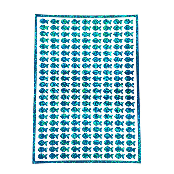 Fish Stickies, set of 198 sparkly turquoise mini fish stickers.