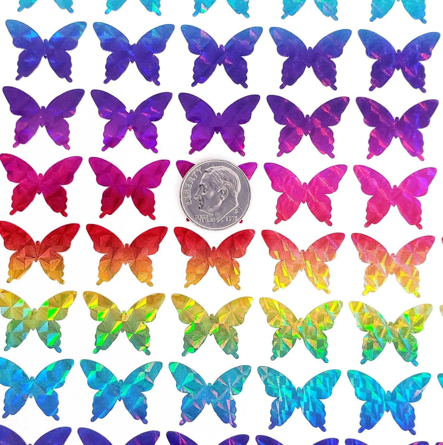 Rainbow Butterfly Stickers, set of 25, 50, 100 or 200 sparkly rainbow vinyl butterflies, stickers for planners, envelopes and journals.