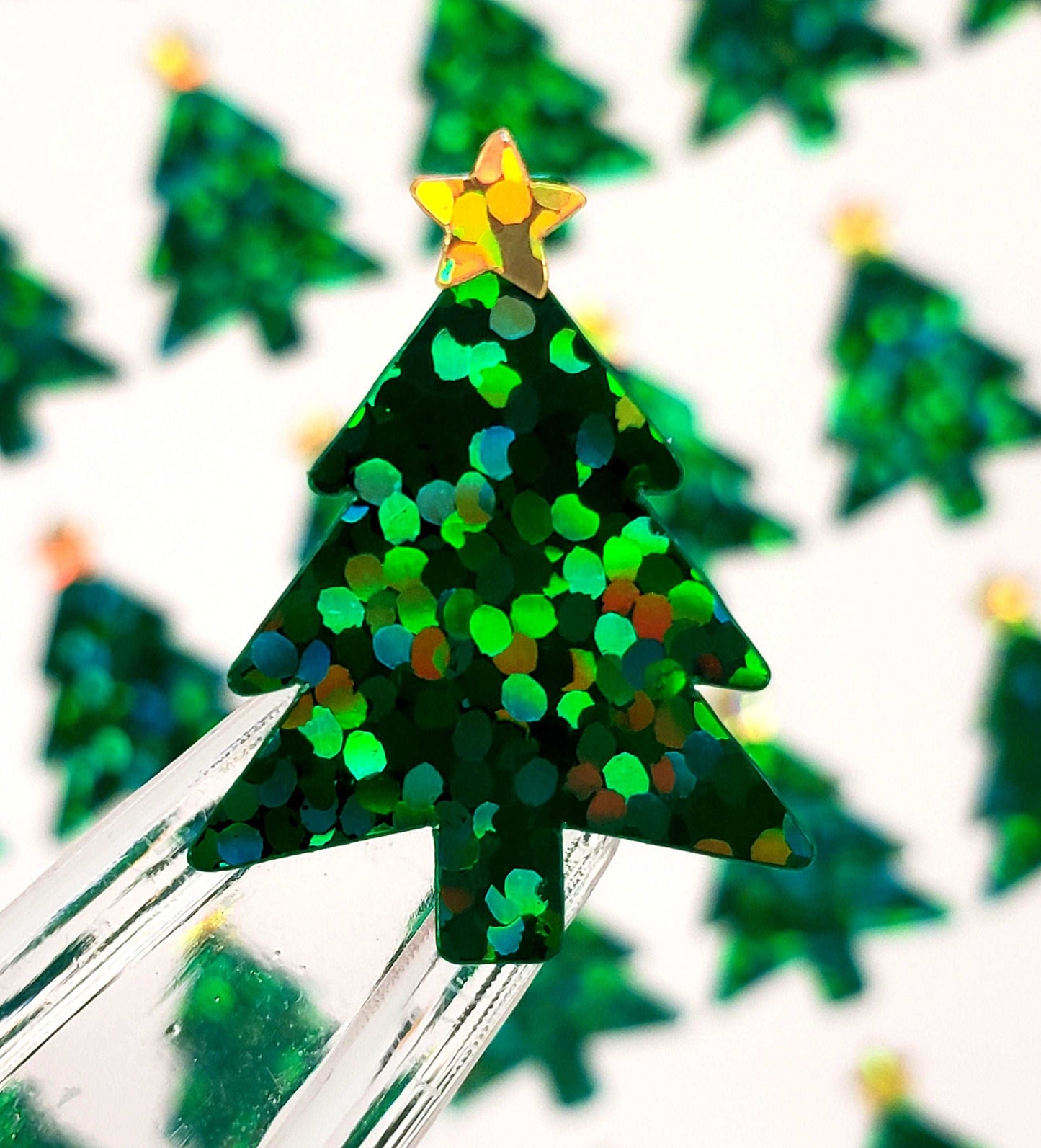 Christmas Trees Sticker Sheet, set of 50 Evergreen Pine Tree with gold star decorative stickers for ornaments, holiday cards and gift tags.