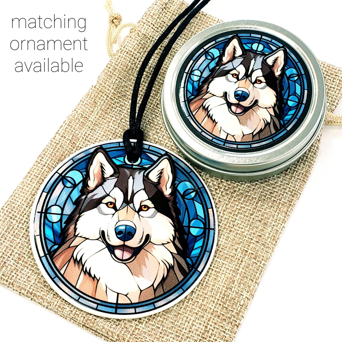 Alaskan Malamute Gift Tin. Small round metal trinket container with husky dog graphics. Stocking Stuffer. Guitar Pick holder. Mints tin.