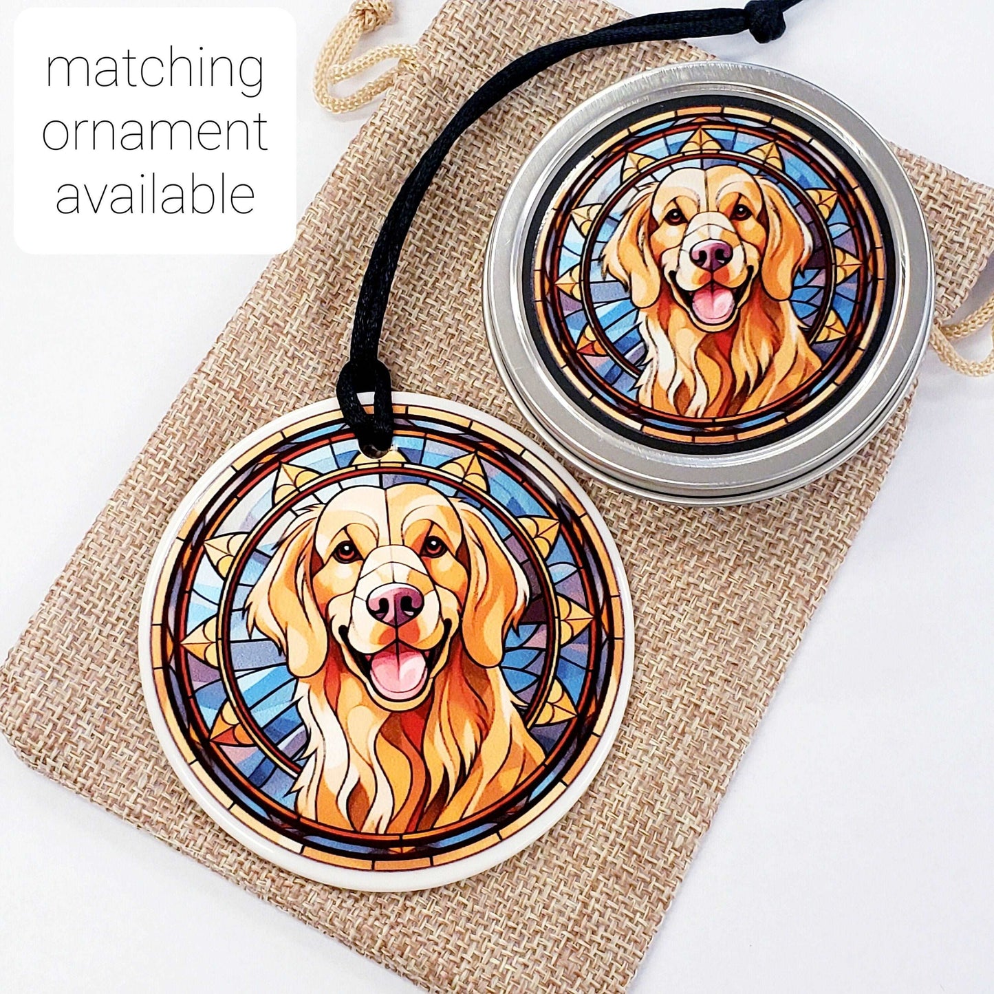 Golden Retriever Gift Tin. Small round metal trinket container with golden dog graphics. Stocking Stuffer. Guitar Pick holder. Mints tin.