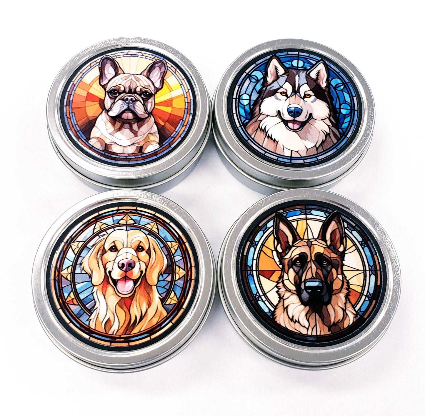 German Sheperd Gift Tin. Small round metal trinket container with sheperd dog graphics. Stocking Stuffer. Guitar Pick holder. Mints tin.