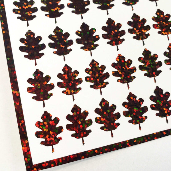 Brown Oak Leaves Sticker Sheet, set of 60 vinyl decals for Autumn weddings, daily journals, scrapbook pages and fall craft projects.