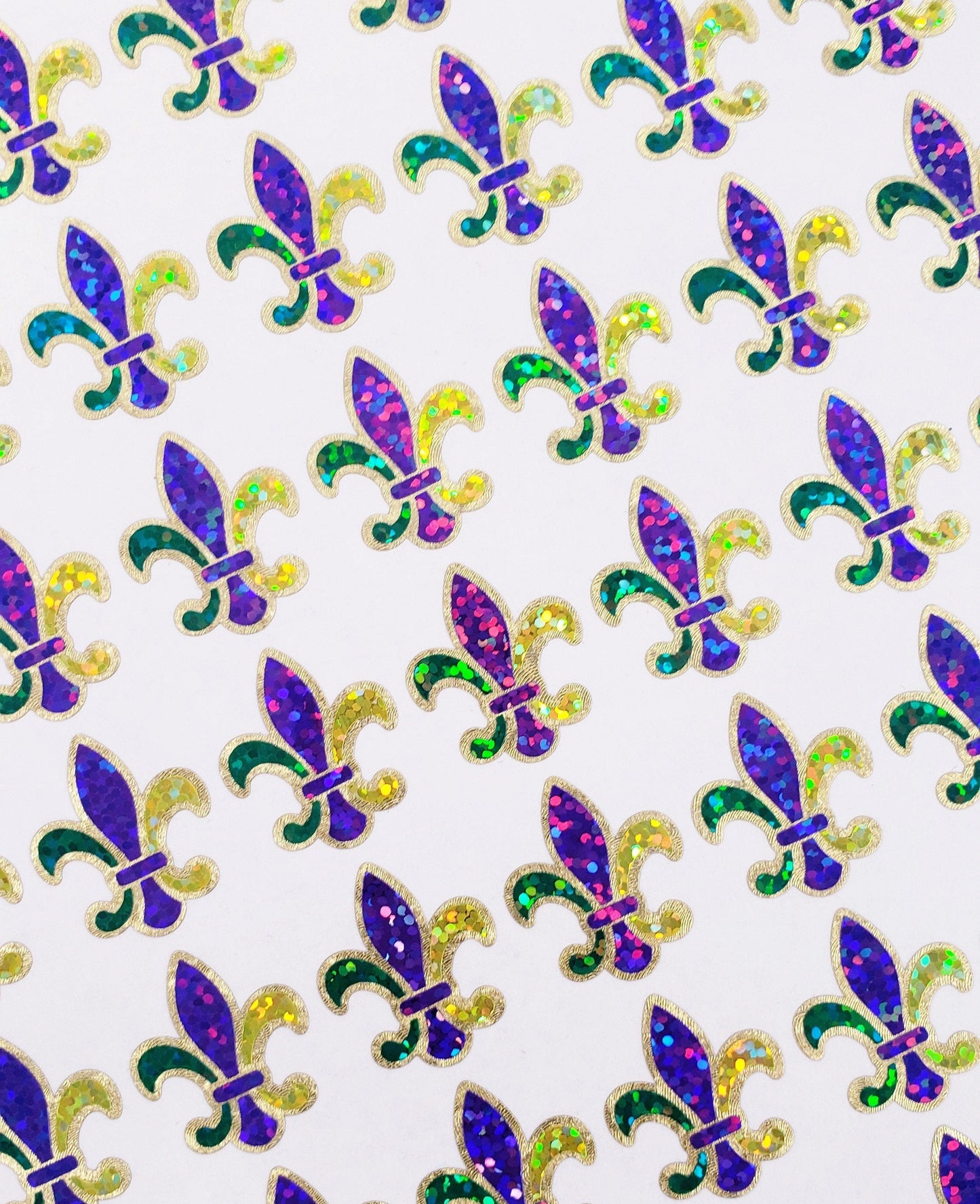 Mardi Gras Stickers, set of 10, 25 or 50 Louisiana French Fleur de Lis glitter stickers for cards, envelopes, ornaments & hurricane glasses