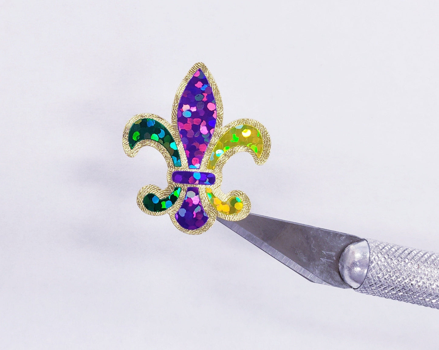 Mardi Gras Stickers, set of 10, 25 or 50 Louisiana French Fleur de Lis glitter stickers for cards, envelopes, ornaments & hurricane glasses