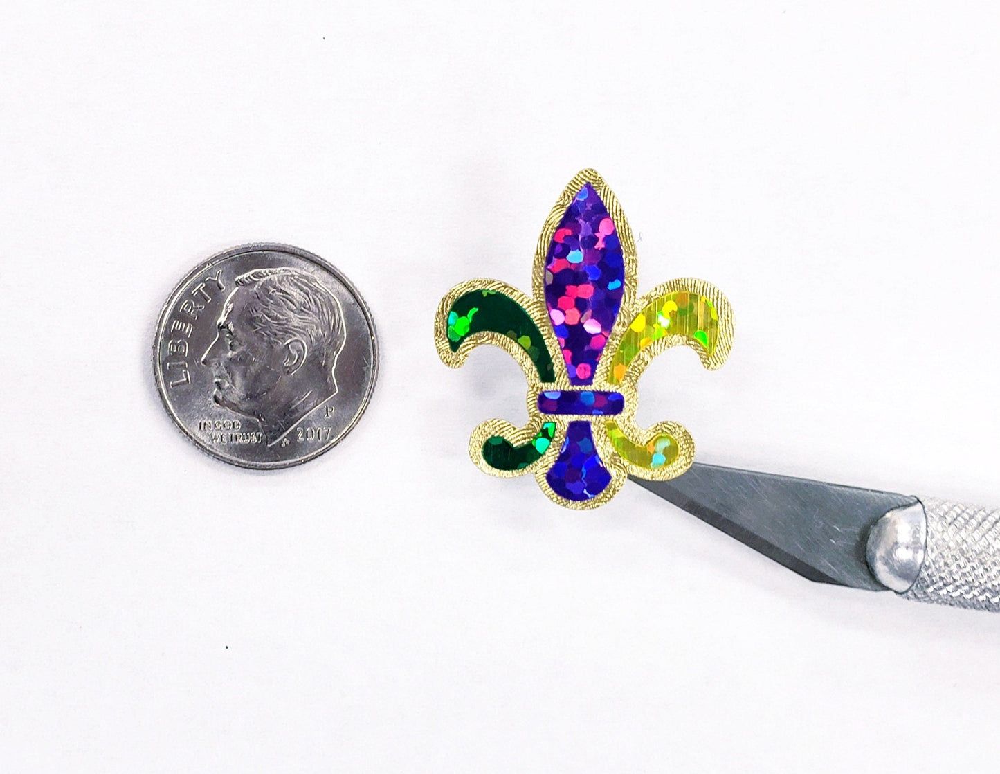 Mardi Gras Stickers, set of 10, 25 or 50 Louisiana French Fleur de Lis glitter stickers for cards, envelopes, ornaments & hurricane glasses
