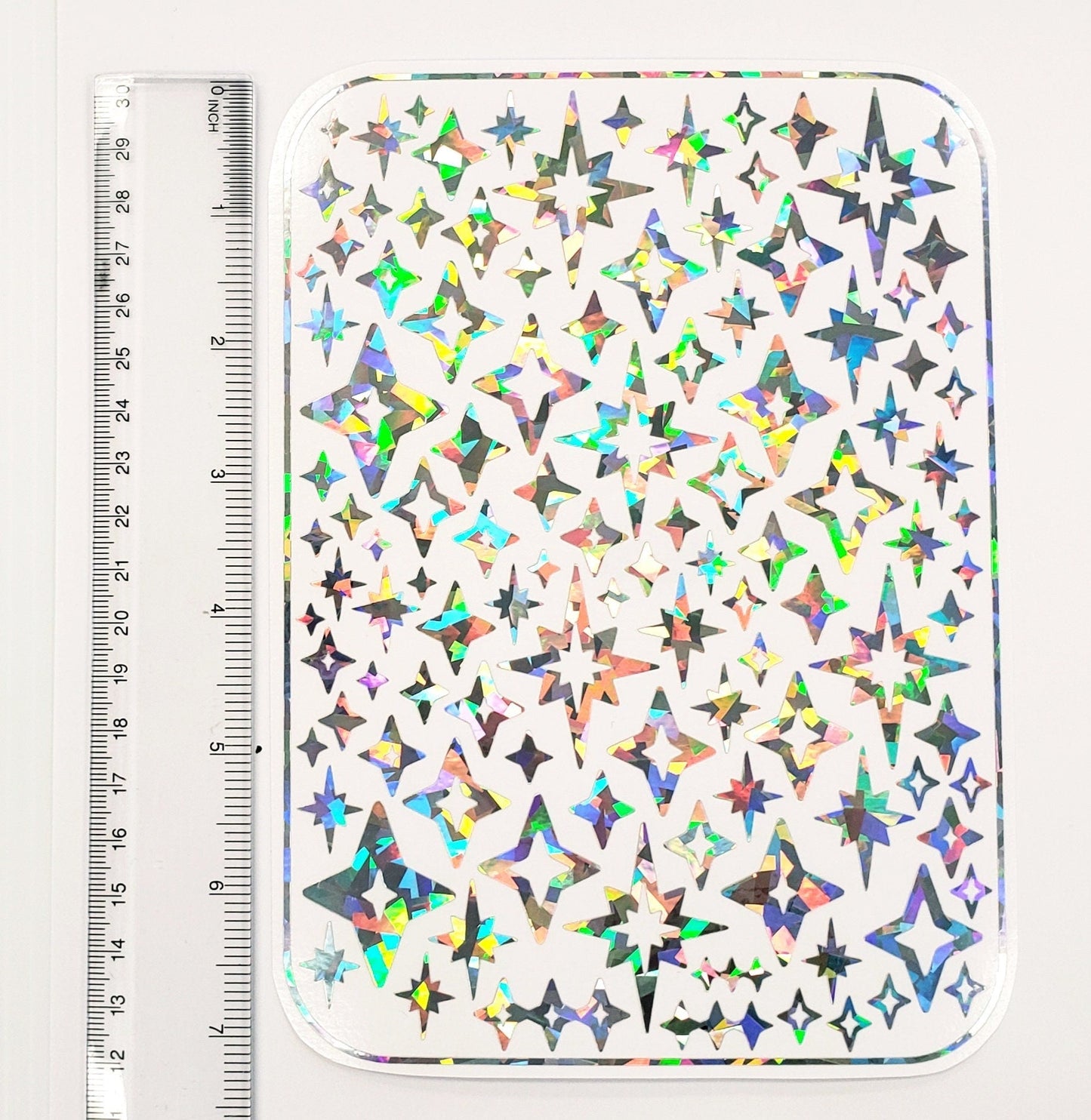 Mid Century Style Starburst Stickers, set of 100+ peel and stick kiss cut star stickers for cards, crafts, envelopes, laptops and journals