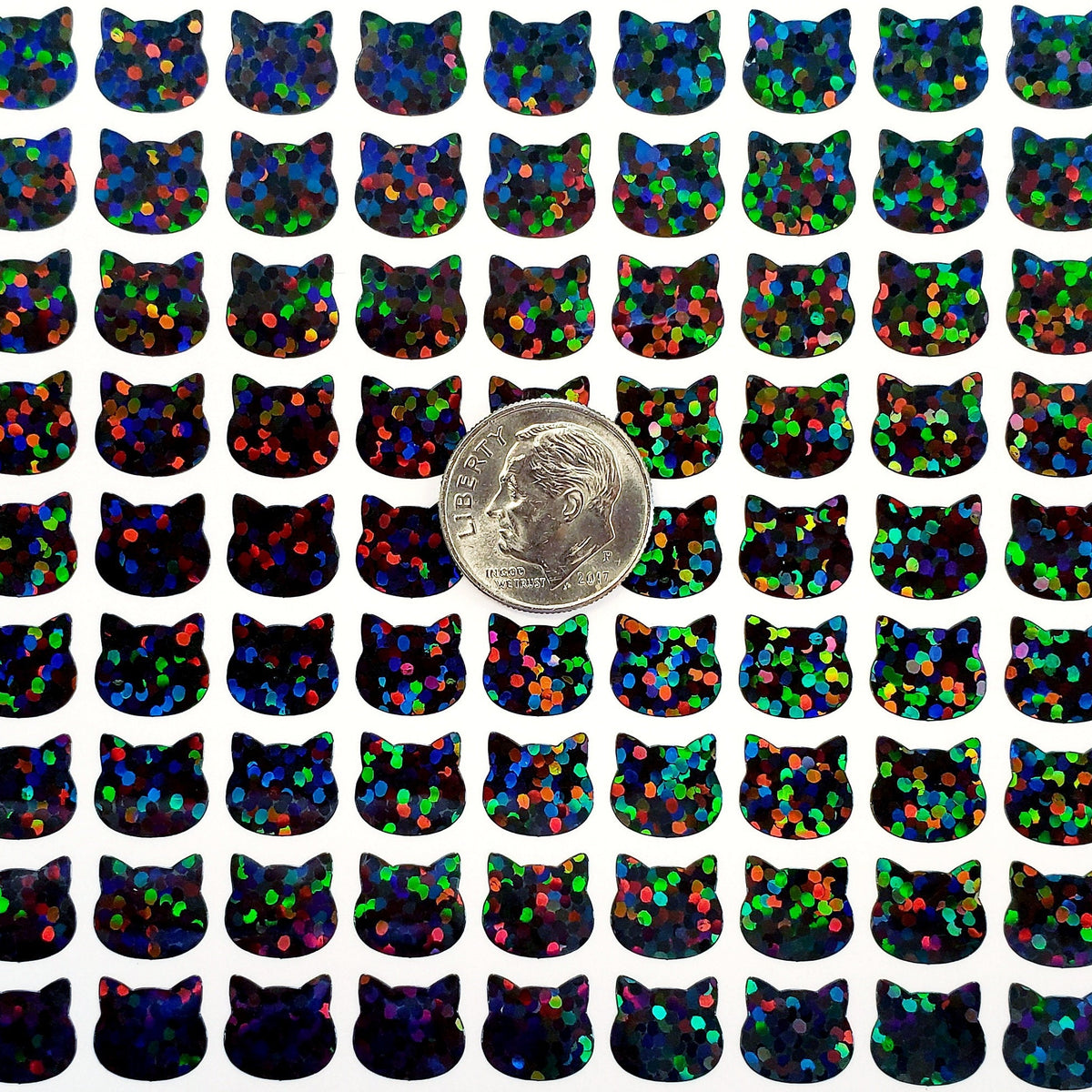 Black Cat Mini Stickers, set of 187 tiny sparkly Halloween cat stickers.