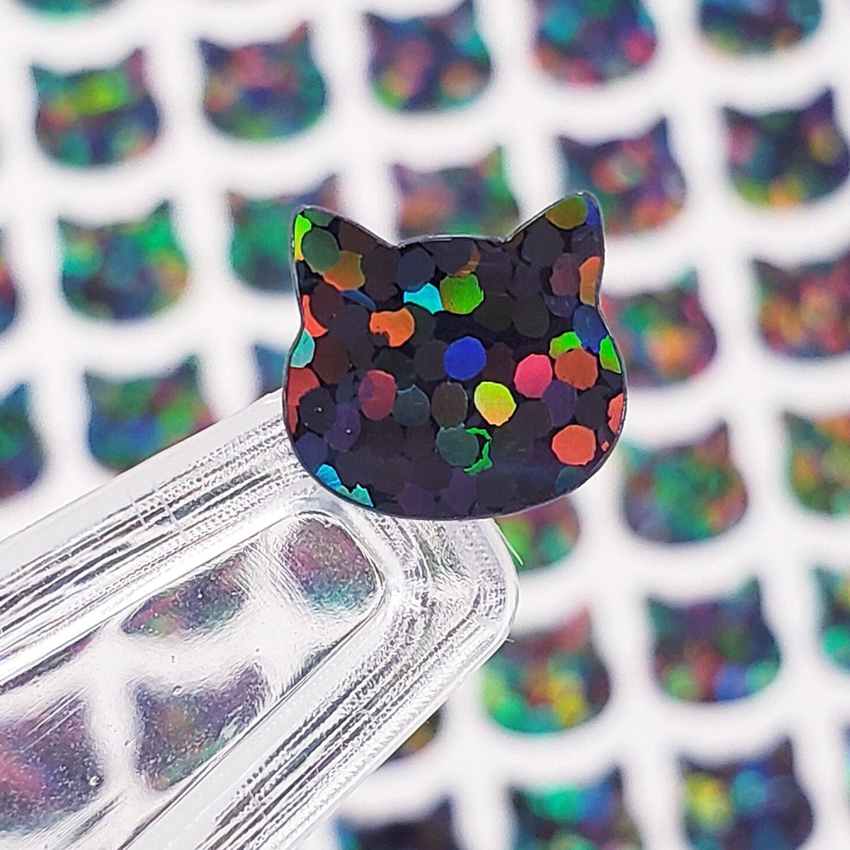 Black Cat Mini Stickers, set of 187 tiny sparkly Halloween cat stickers.