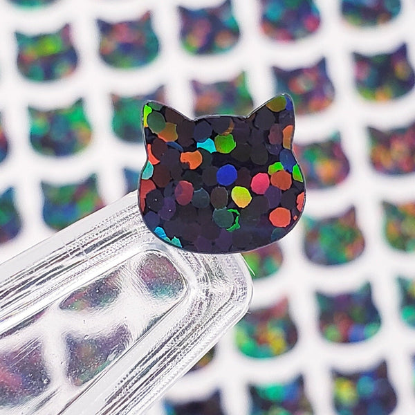 Black Cat Mini Stickers, set of 187 tiny sparkly Halloween cat stickers.