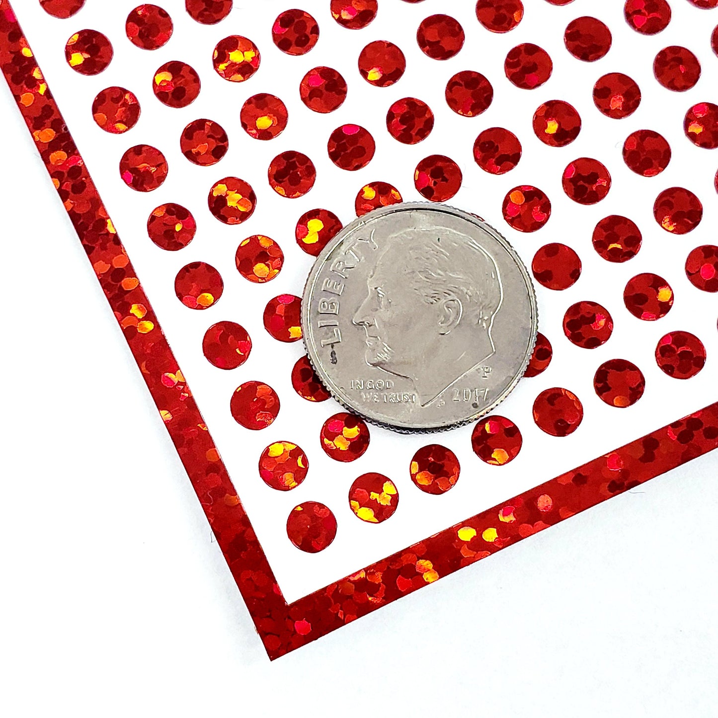 Red Glitter Dot Stickers, set of 560, two dot sizes 2mm and 1/4 red dots for journals, planners, period trackers, calendars and crafts.