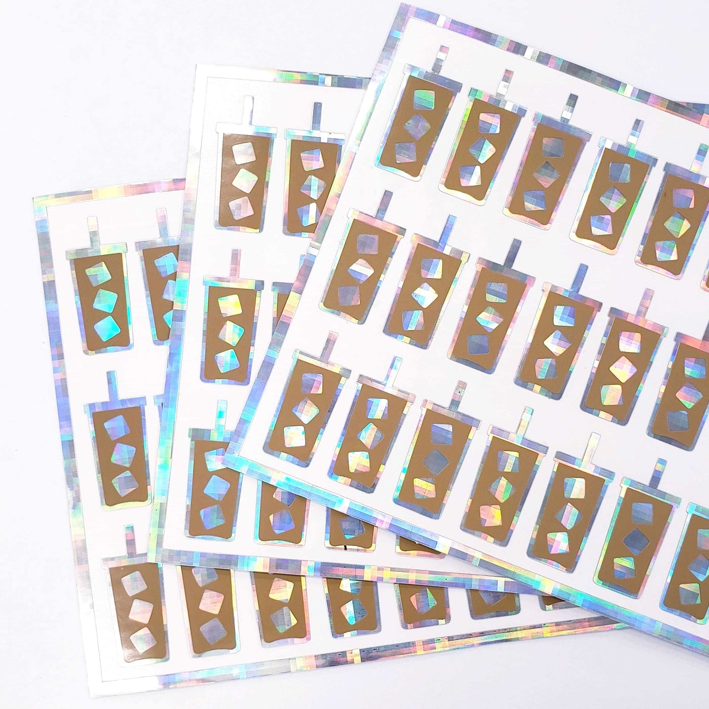 Iced Coffee Stickers, set of 30 cute cold drink holographic stickers for calendars, journals, food trackers, and planners. Coffee lover gift