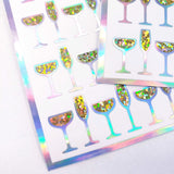 Champagne Glass Stickers, set of 60 sparkling wine glitter stickers for New Year's Eve, Wedding, Anniversary and bachelorette parties.