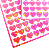Bubblegum Pink Hearts Sticker Sheet. Set of 104 sparkly vinyl decals for planners, notebooks, journals, and crafts. Pink half inch hearts.