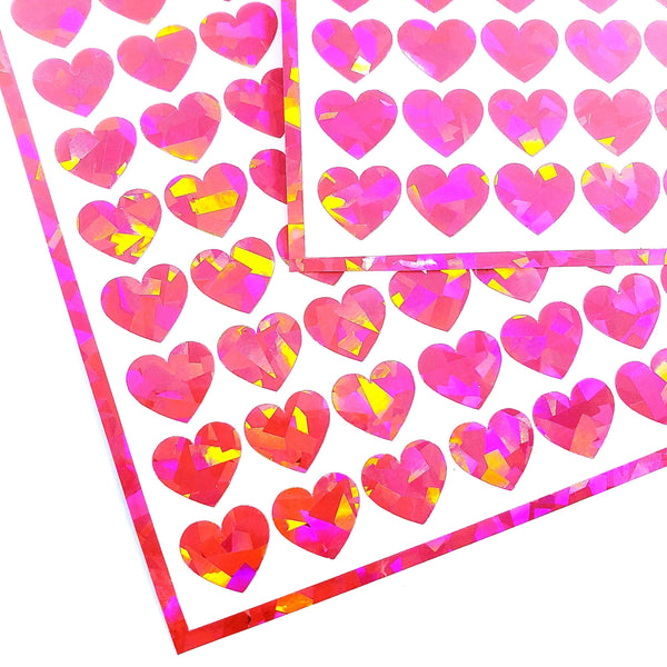 Bubblegum Pink Hearts Sticker Sheet. Set of 104 sparkly vinyl decals for planners, notebooks, journals, and crafts. Pink half inch hearts.