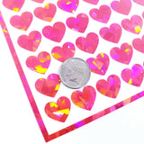 Bubblegum Pink Hearts Sticker Sheet. Set of 104 sparkly vinyl decals for planners, notebooks, journals, and crafts. Pink half inch hearts.