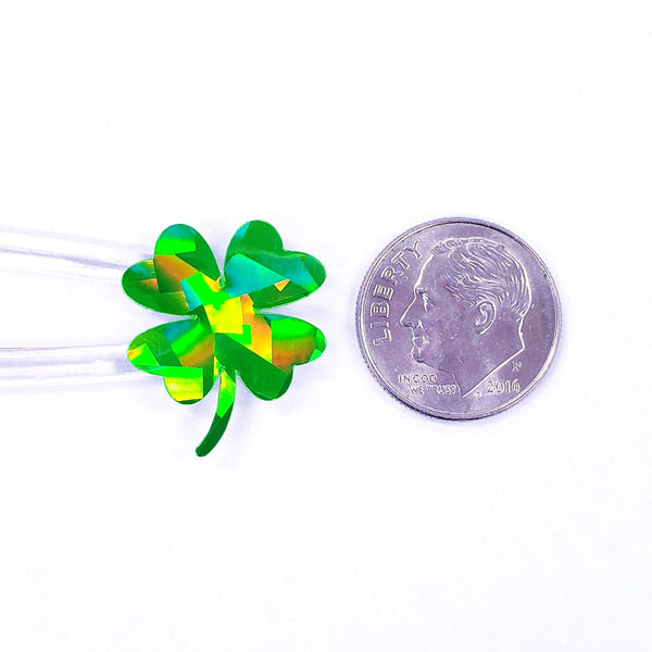 St. Patrick's Day Four Leaf Clover Stickers, set of 48 spring green sparkly lucky clovers shamrocks each 3/4"