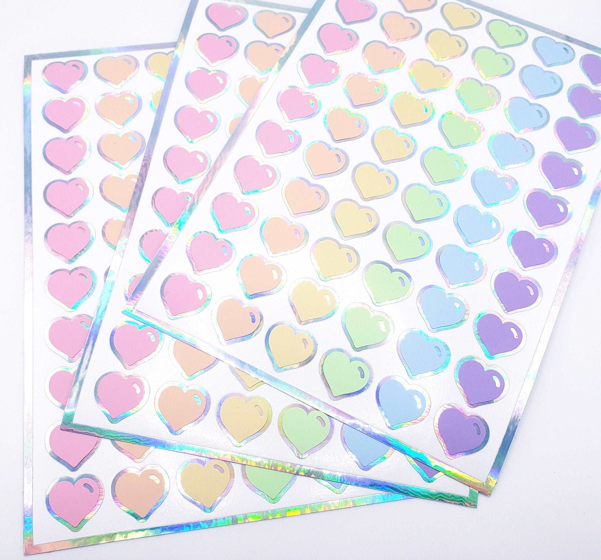 Pastel Rainbow Colors Heart Stickers, set of 60 small vinyl hearts for invitations, envelopes and journals, Scrapbook page embellishments.